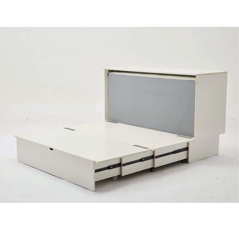 Lit escamotable avec rangement, matelas en mousse pliable et tiroirs surdimensionnés, Blanc