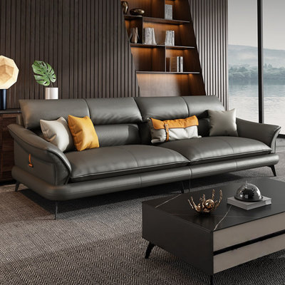 Black Genuine Leather Modular Sofa cushion couch