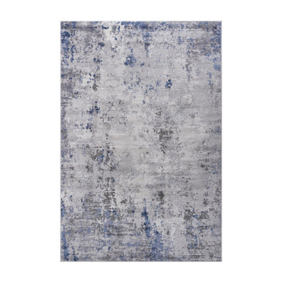 Silver/Blue/Abstract Non-Shedding Living Room Bedroom Dining Home Office Stylish And Stain Resistant Area Rug