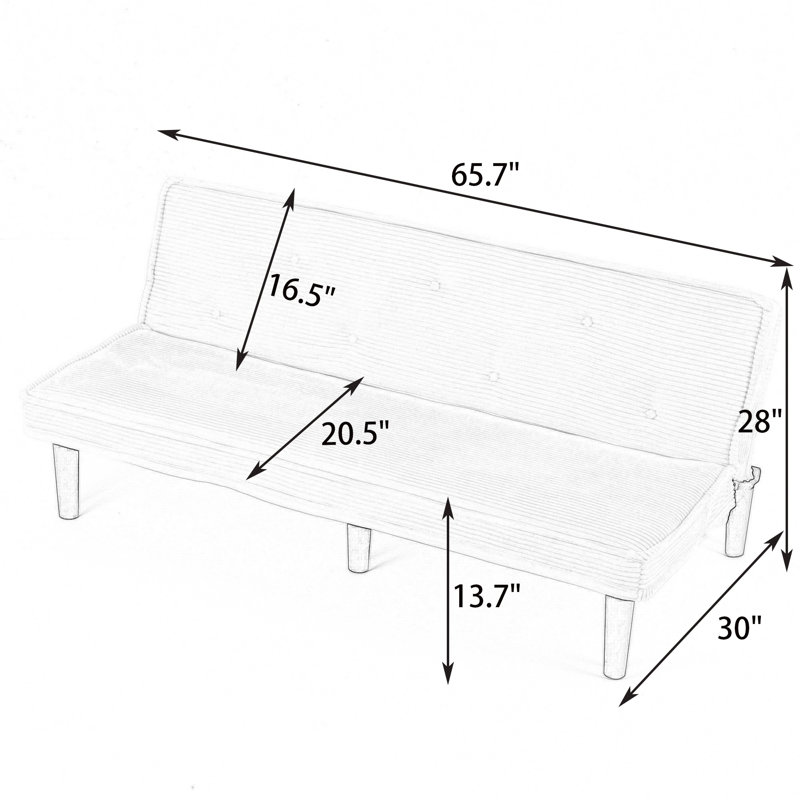 Canapé-lit convertible multifonctionnel en velours côtelé, canapé 2 places pliable de 66 pouces pour appartement, chambre à coucher et salon