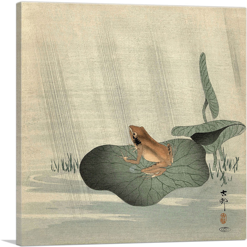 «Frog on a Lotus Leaf» par Ohara Koson - reproduction d'art sur toile tendue, H 36 po x l 36 po x P 0,75 po