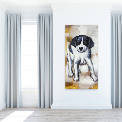 Curious Puppy Dog - Industrial Black Canvas Home Decor Piece