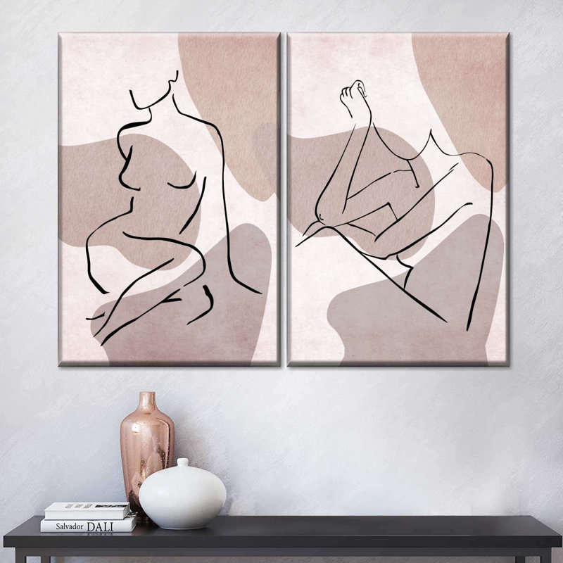 Portrait de femme, silhouette de femmes sur toile, ensemble de 2 pièces, H 12 po x l 17 po x P 1 po