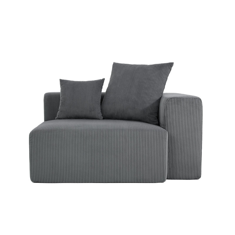 Upholstered Gray Corduroy Accent Lounge Chair with Pillow – Fully Compressed, No Assembly Required, Gray