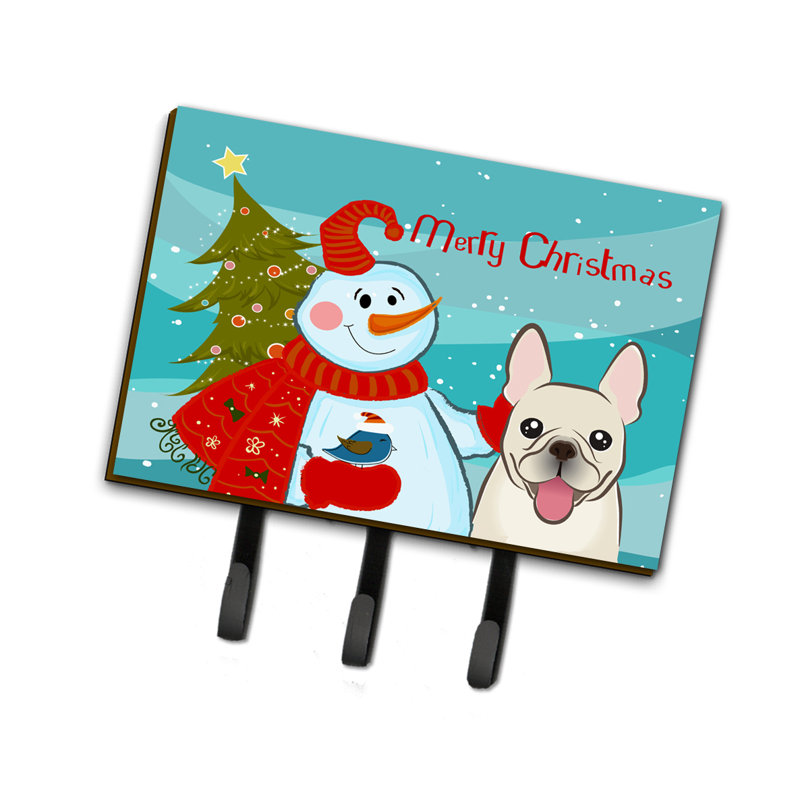 Metal Wall Organizer with Key Hooks, Beige French Bulldog