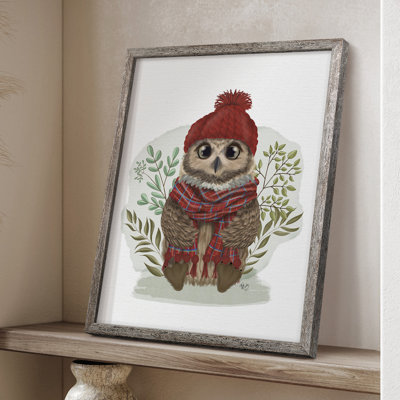 Owl in Tartan Scarf Framed Print - Solid Wood