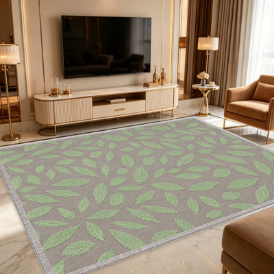 Tapis taupe sauge à motif de feuilles de sauge pour le salon, doux et confortable, convient à toutes les saisons, facile à entretenir, tapis de sol intérieur lavable à la machine, ferme sous la table adaptée pour la chambre à coucher, la salle à manger, le bureau, le balcon, le patio