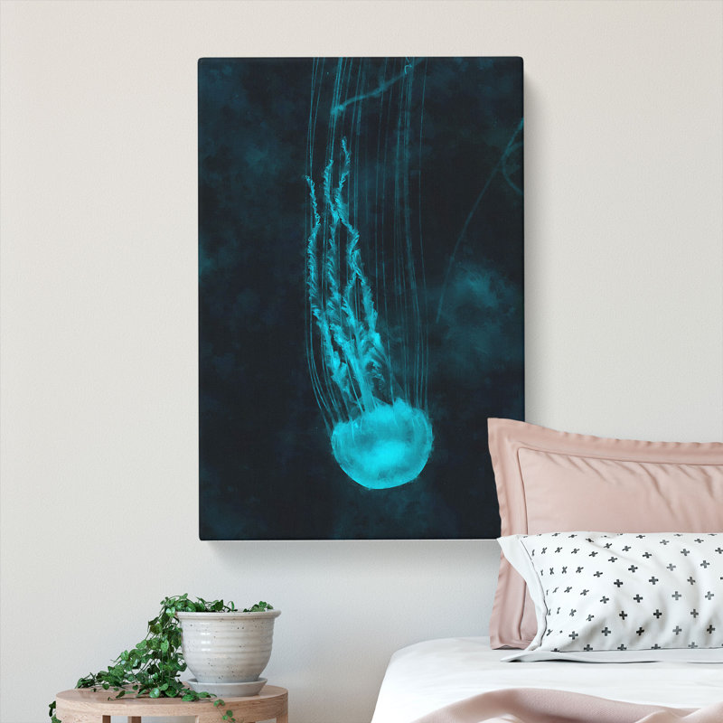 Neon Blue Jellyfish Abstract - Wrapped Canvas, 50cm H x 35cm W x 3cm D