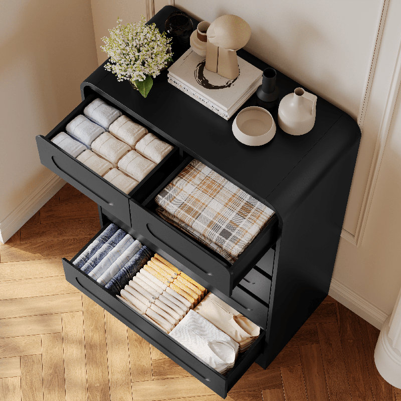 Farmhouse 6-drawer Dresser For Bedroom - 44" Tall Wood Dresser With Rustic Curved Edge Design, 31" Wide Chest Of Drawers For Living Room, Hallway Or Entryway, Storage Organizer