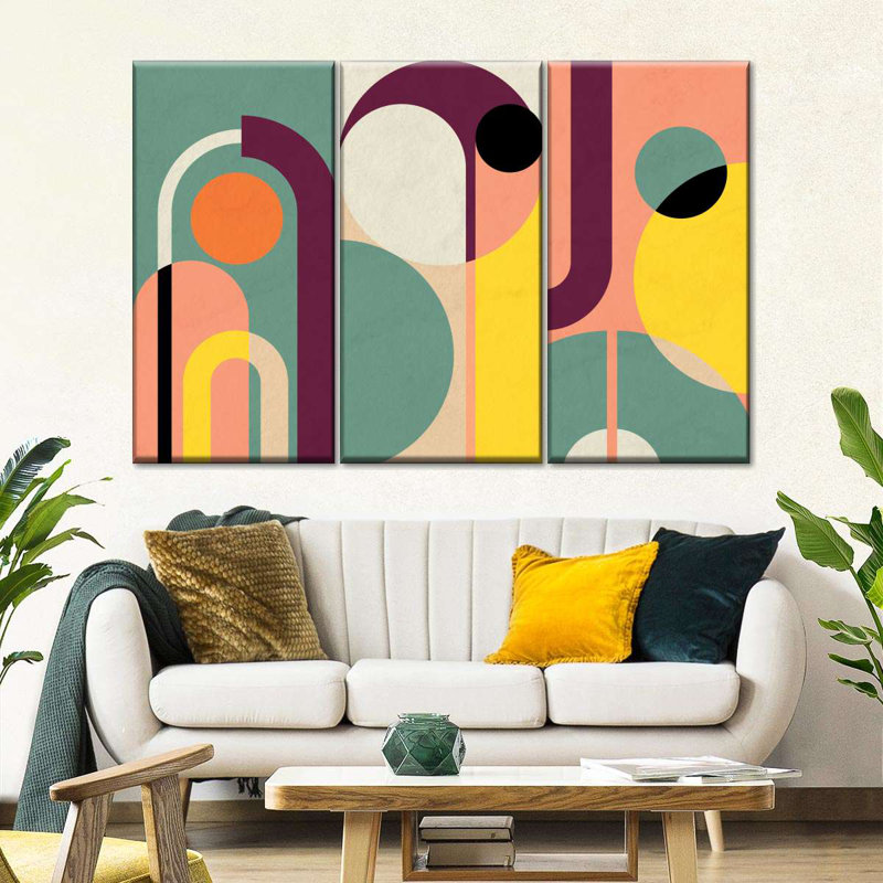Retro Geometric Abstract X Multi Piece Canvas Print, 36" H x 57" W x 1.25" D