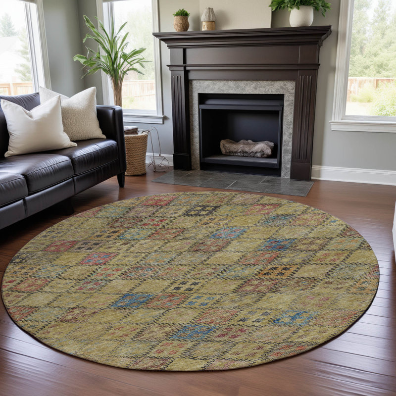 Premium Machine Washable Janicki AMF1081 Geometric Rug, Round 8'