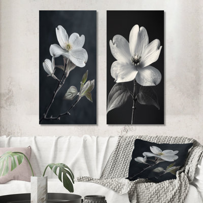 Ensemble de 2 pièces d'art mural cornichon I - cornouiller monochrome blanc et noir