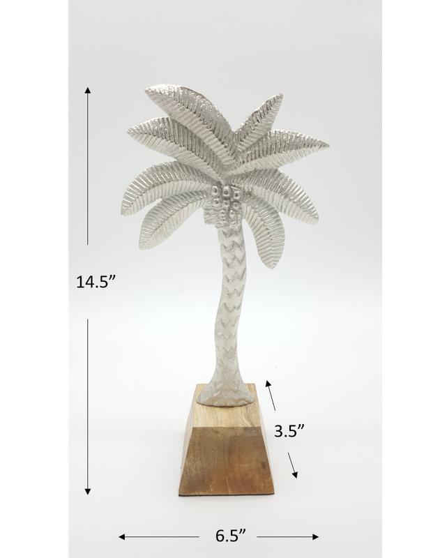 Gramercie 36cm Decor Silver Metal Palm Tree With Wood Base