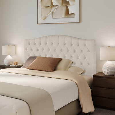 Queen Upholstered Headboard Only, Button Tufted Linen Headboard, Wall Mountable, Easy Assembly- Ivory