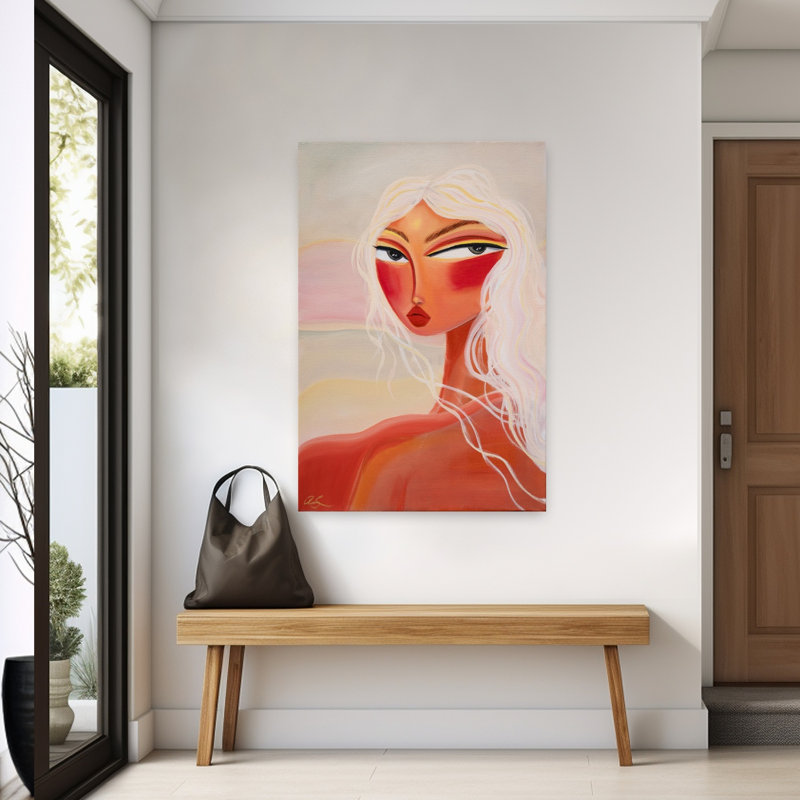 «Blonde Sunset Gaze», reproduction d'art murale moderne abstraite, H 60 po x l 40 po
