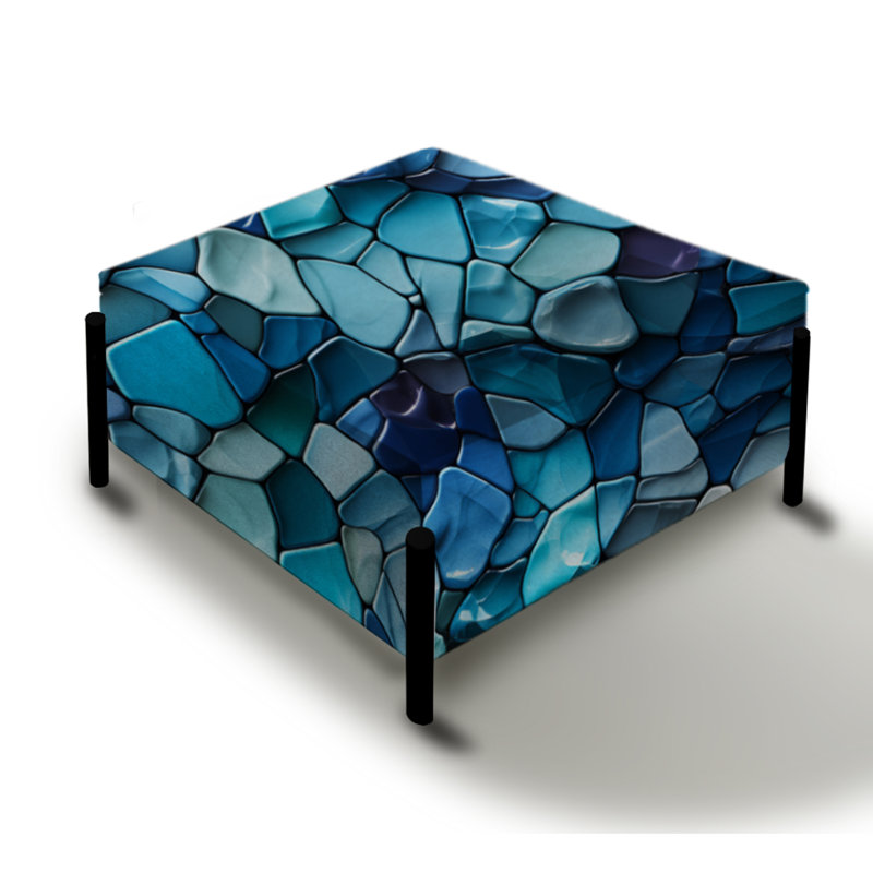 Grand repose-pieds carré bleu turquoise et turquoise