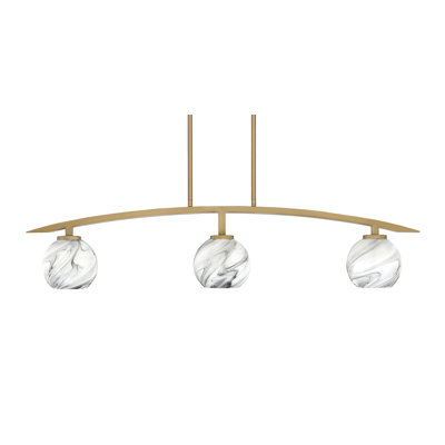 Luminaire pour îlot de cuisine 3 lumières kurve au fini laiton nouvel âge avec verre tourbillon onyx de 5,75 po