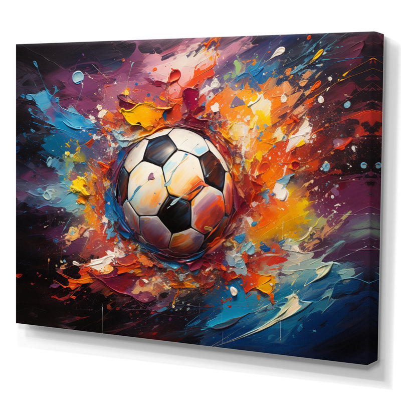 Ballon de soccer Kaléidoscope II - art mural soccer, H 16 po x l 32 po x P 1 po, Toile tendue