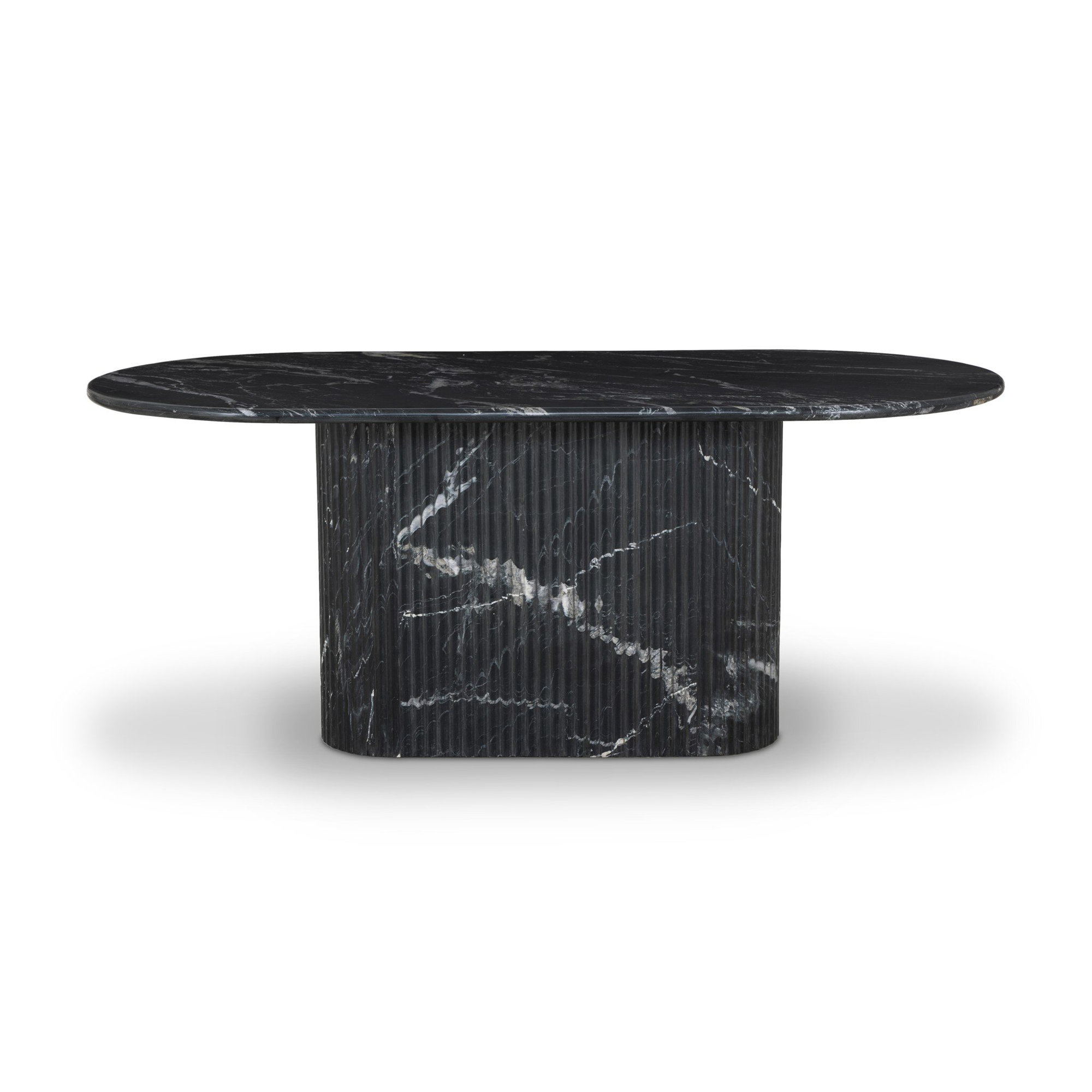 Holloman 74'' Oval Marble Dining Table, Black Marble/Black Scalloped Marble