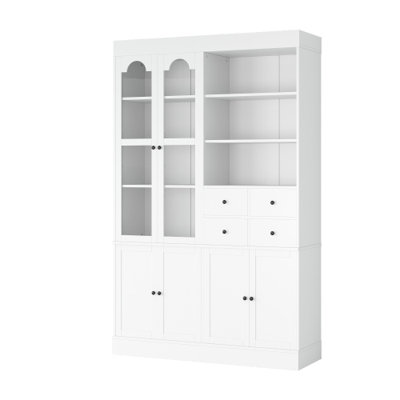 Buffet autoportant TOPMAX 120 x 40 x 190 cm avec tablette, meuble de cuisine haut avec 4 tiroirs, étagères de porte et plateaux coulissants pour salle à manger ou salon, blanc