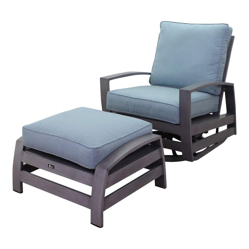 Gray Aluminum Outdoor Ottoman with Blue Sunbrella Cushion