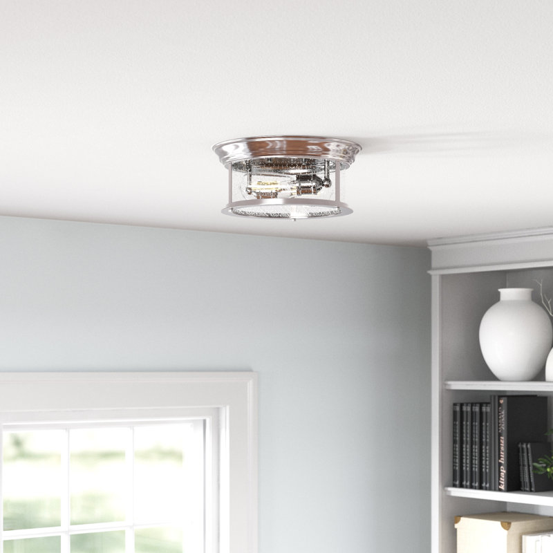 Canale Glass Flush Mount, Brushed Nickel, 5.5"H x 13.5"W x 13.5"D
