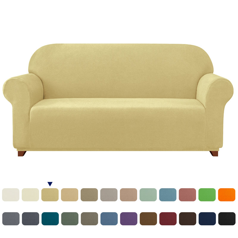 Soft Spandex Stretch Box Cushion Sofa Slipcover, 104cm H x 235cm W x 107cm D, Light Yellow