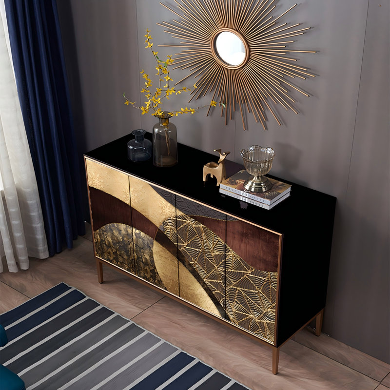 62.99" Black and Gold Solid + Manufactured Wood Fraxinus mandshurica Shoe Storage