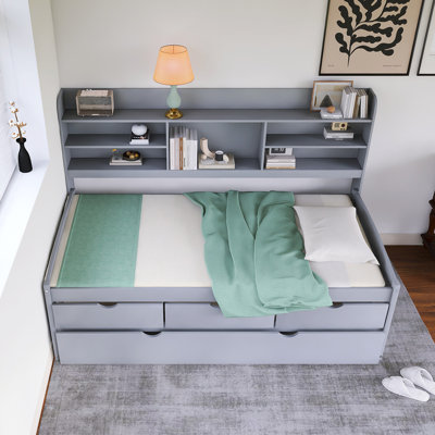 Wooden Daybed With Bookshelves, Storage Drawers And Trundle