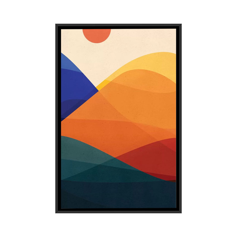 Montagnes méditative-impression d’art graphique, Toile avec cadre noir, Pas de tapis, H 48 po x l 32 po x P 1,5 po