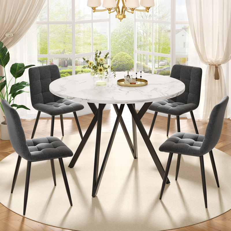 100 Cm Round Dining Table With Legs, Black