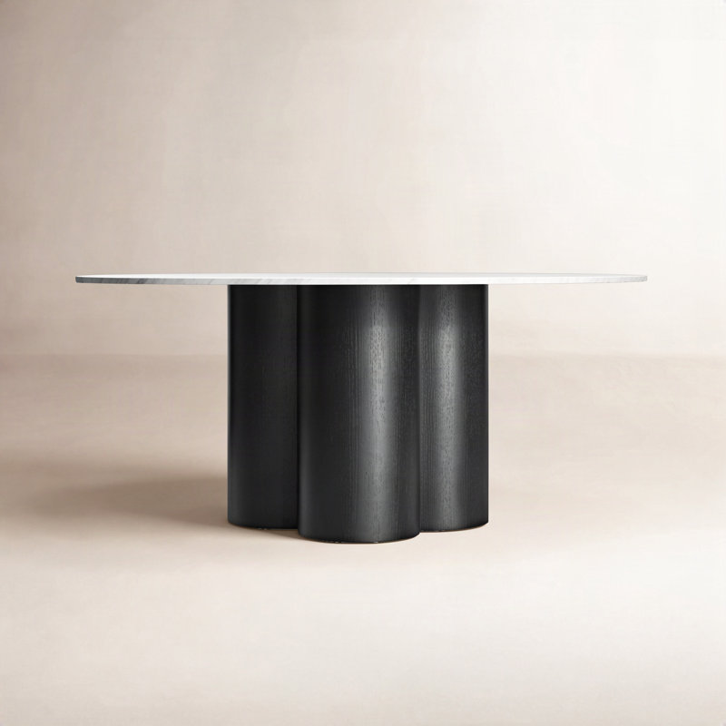 4 Quarter Round Marble Top Solid Wood Base Dining Table, Black Ash, 60" W x 60" L