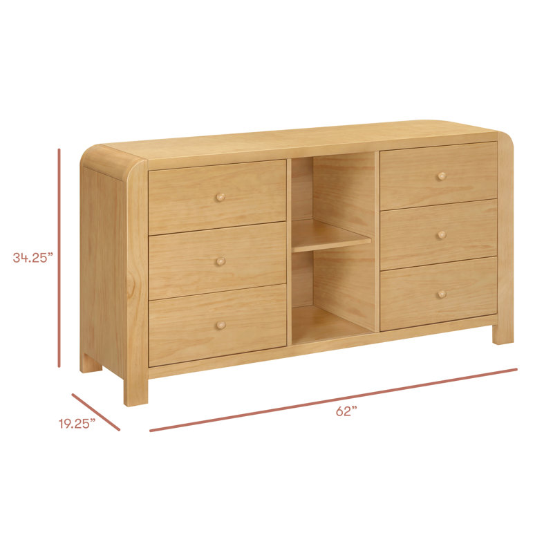 TipToe 6-Drawer Assembled Dresser with Cubbies, Honey