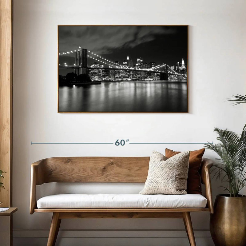 Pont de Brooklyn la nuit, Cadre flottant doré, 43 po x 29 po