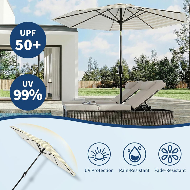 Parasol d'extérieur rayé 10 pi, Tanné