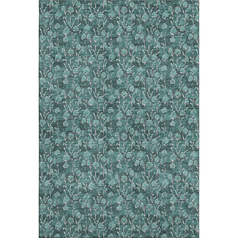 Tapis bleu sarcelle lavable à la machine Premium Prisco, Rectangulaire 8 pi x 10 pi