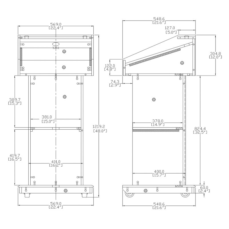 Deluxe Mobile Wood Podium with Open Shelving and Wheels
