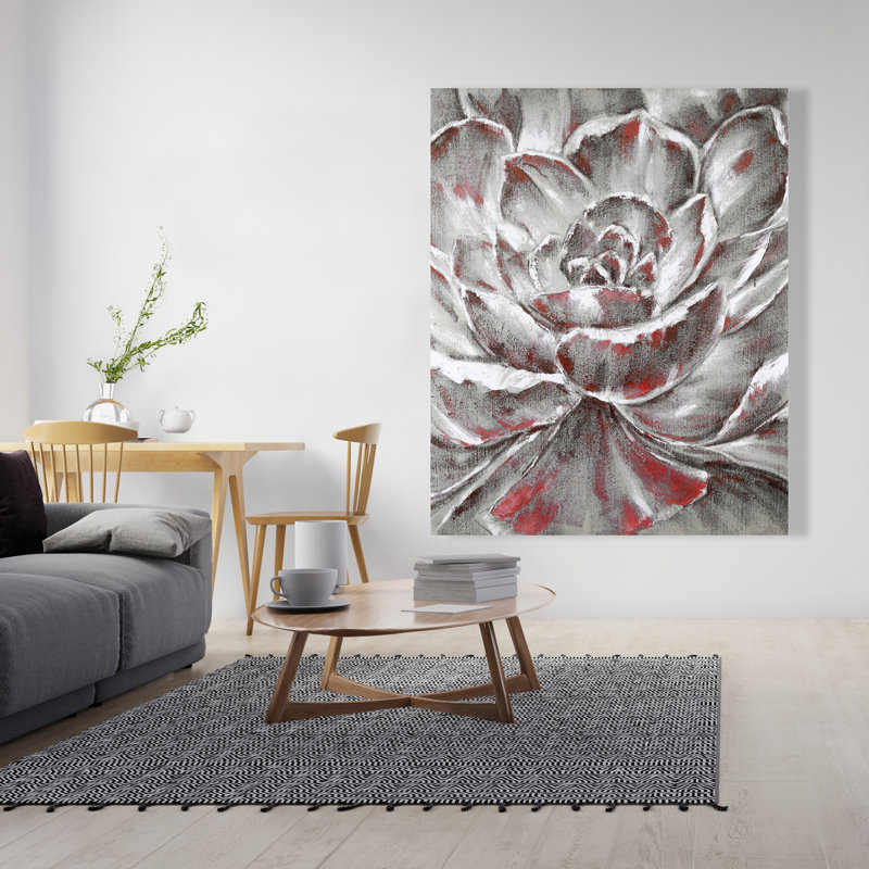 Fleur grise et rose - Toile contemporaine pour la décoration intérieure