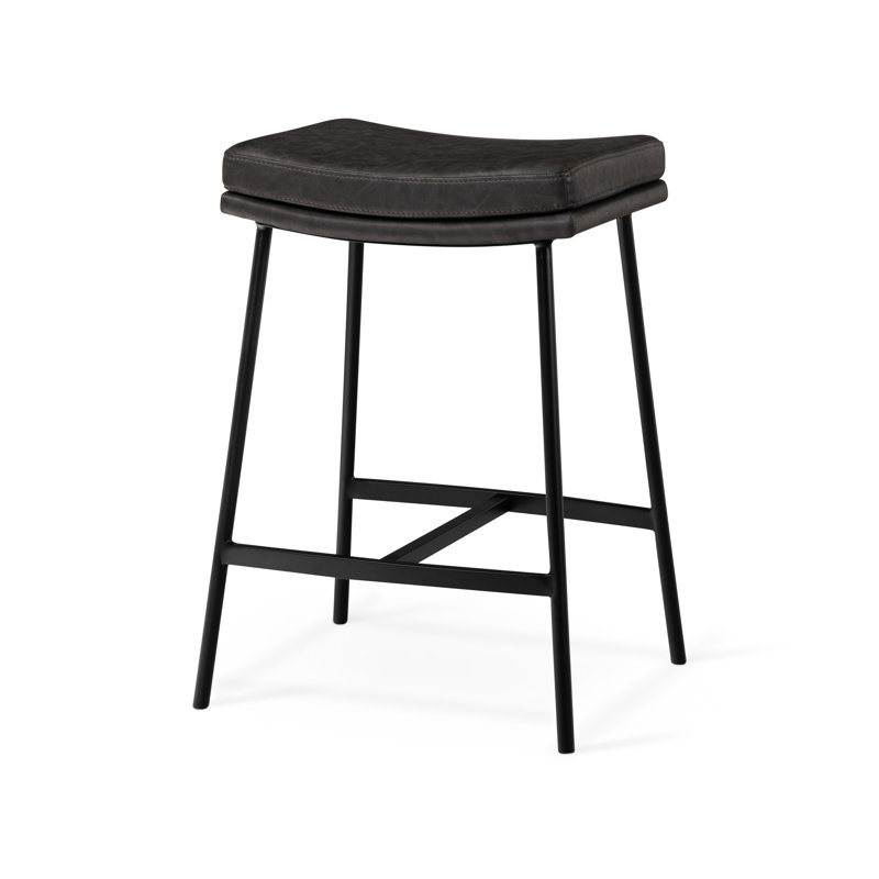 Maven Lane Berkley Counter Stool In Matte Black With Charcoal Black Faux Leather, Counter Stool (26" Seat Height)