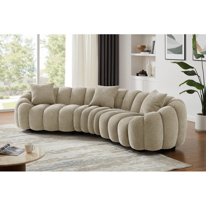Canapé rembourré standard avec accoudoirs évasés, 28.7" H x 126.8" W x 45" D, Chenille sable