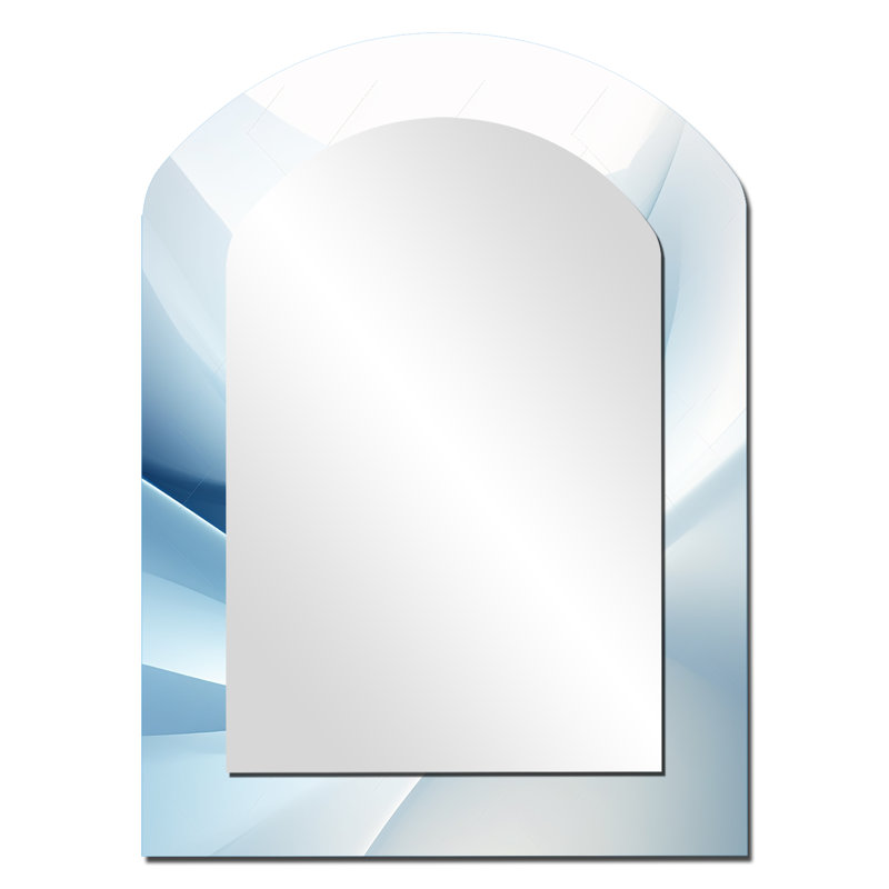 Blue and white Abstract Fractal Fusion V - Fractal Arch Wall Mirror, Blue Asymmetrical Decorative Mirror, Printed Metal Art