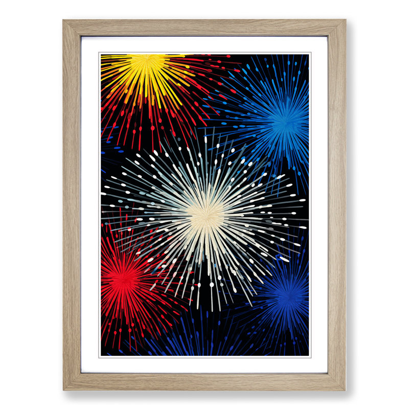 Fireworks Op No.2 - Single Picture Frame Print on Wood, 64cm H x 46cm W x 2cm D, Oak