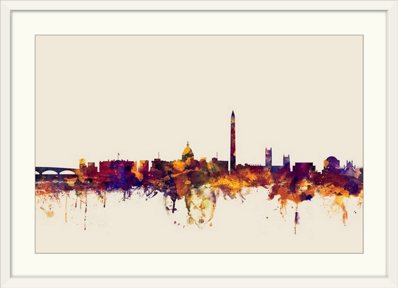 «Washington DC Skyline» par Francy, impression, Cadre blanc, H 20 po x l 26 po x P 1 po