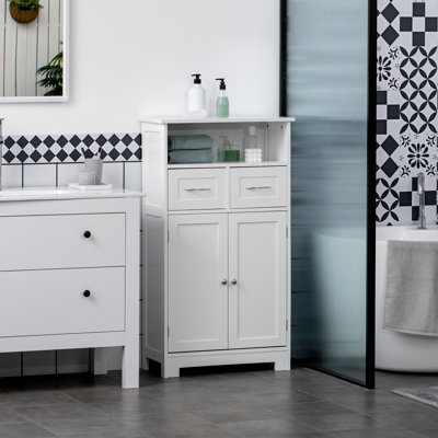 Bathroom Cabinet Organizer, Freestanding Small Storage Cabinet With Two Drawers And Adjustable Shelf For Living Room, Or Entryway