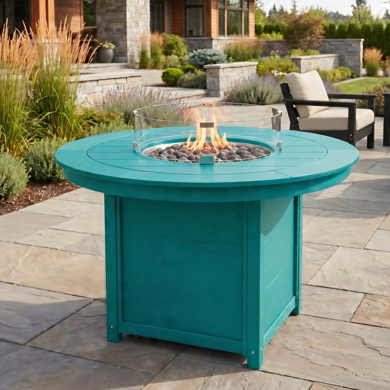 Table ronde de foyer d'extérieur 47 po, 37.5" H x 47.25" W x 47.25" D, Teal