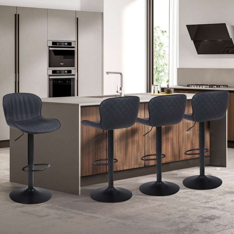 Swivel Upholstered Adjustable Height Counter Stool with Metal Frame, Black