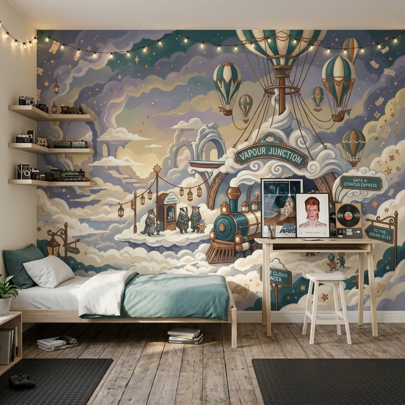 Décorations murales amovibles montgolfières à vapeur, 100 po x 96 po, Non tissé
