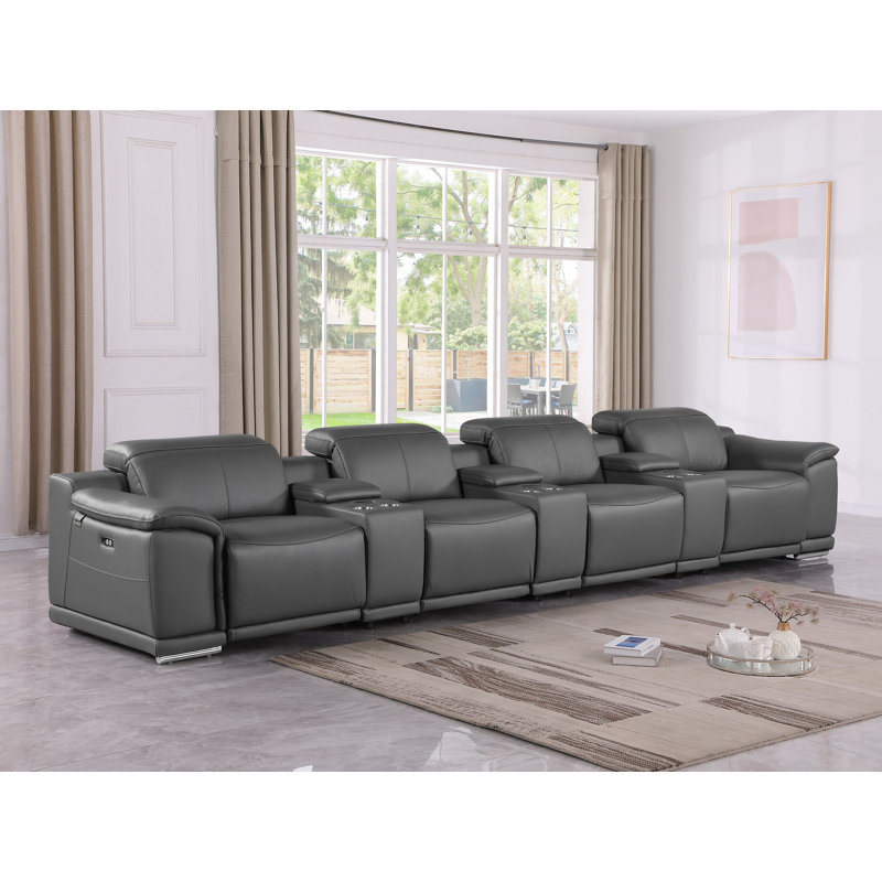 Ensemble de cinéma maison en cuir italien à grain supérieur 7 pièces Lily, Gris foncé