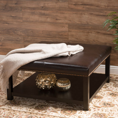 Banc brun foncé avec table de rangement et élément de rangement, bois de bouleau, P 35,14 po x l 33,76 po, H 18,58 po, plateau rembourré à base de bois, l 35,7 po