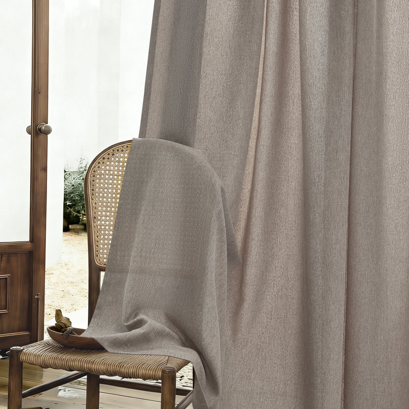 Linen Textured Farmhouse Semi Sheer Window Curtain,Back Tab Hooks Drapes,Pleated Heading Tape (Set of 2 With Hooks), DarkFlax